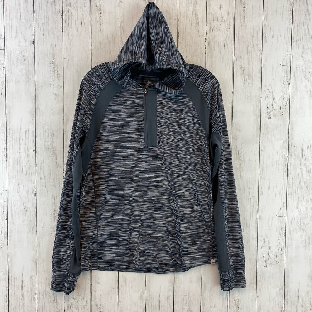 PrAna Gray Space Dye Quarter Zip Long Sleeve Hoodie Shirt Mens Size Small